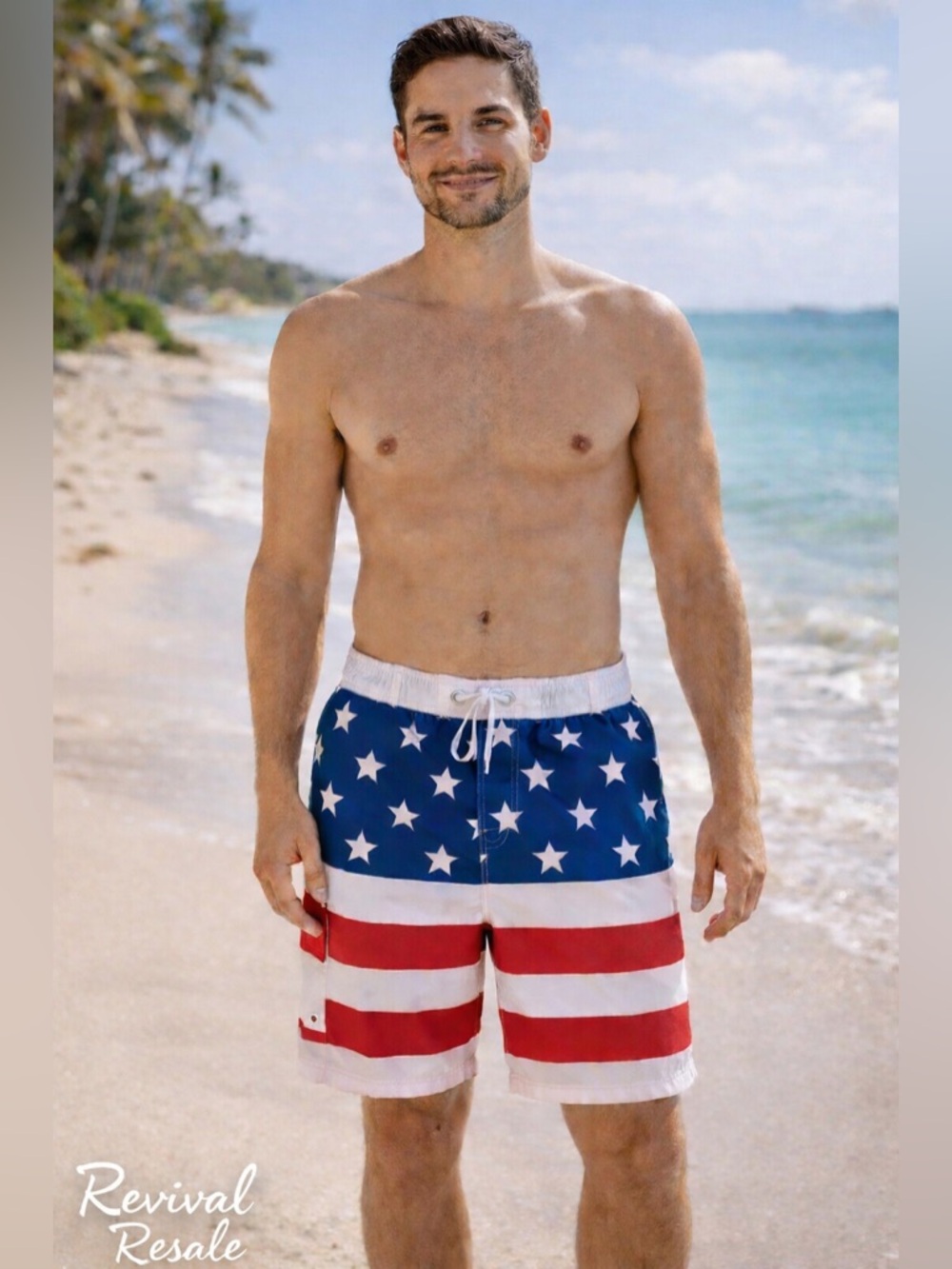 USA Flag Board Shorts Men’s Large Patriotic Swim Trunks Beach Summer 4th of July